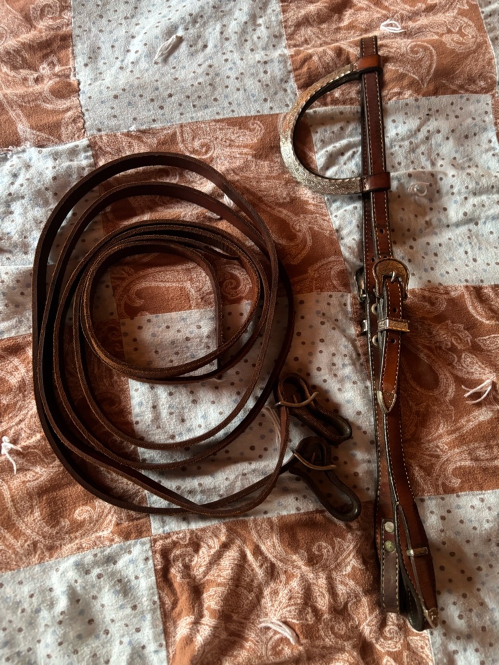 Premium Circle Y one ear Brown Leather Horse Bridle and Reins Set